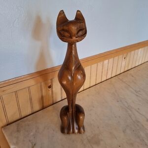 Vintage Wood Tiki Siamese Cat Statue: MCM Lina Vizcarra Oandassan Decor